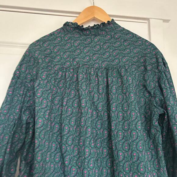 Gap Green Paisley Print Long Sleeve Mock Neck Top Blouse Women's Large Whimsical - Picture 6 of 10
